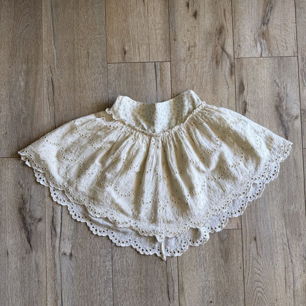 Free People jillian Cream Butter Yellow Ditzy Floral Eyelet Mini Skirt X-Small - Picture 2 of 9